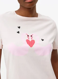 Pink Heart Swan Printed Jersey Pyjamas L