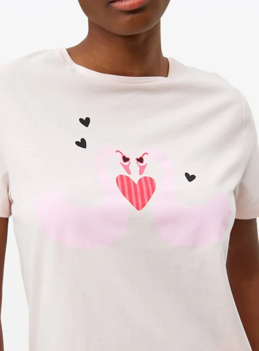 Pink Heart Swan Printed Jersey Pyjamas L