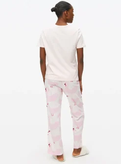 Pink Heart Swan Printed Jersey Pyjamas L