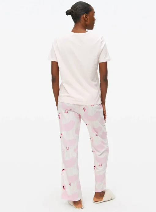 Pink Heart Swan Printed Jersey Pyjamas L