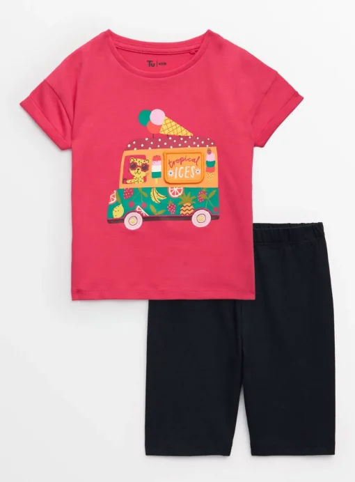 Pink Ice Cream Van T-Shirt & Cycling Shorts Set 1-2 years