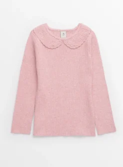 Pink Knitted Collared Long Sleeve Top 1-2 years