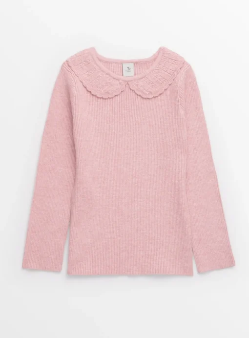 Pink Knitted Collared Long Sleeve Top 1-2 years