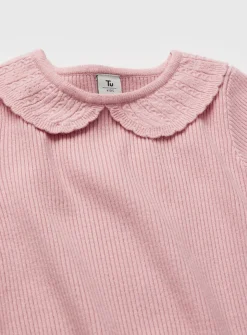 Pink Knitted Collared Long Sleeve Top 1-2 years