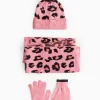 Pink Leopard Hat, Scarf & Gloves Set 10-13 years