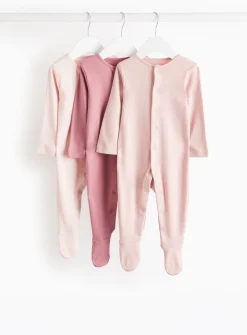 Pink Long Sleeve Sleepsuits 3 Pack 6-9 months