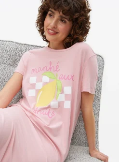 Pink Marché Aux Fruits Slogan Nightdress M