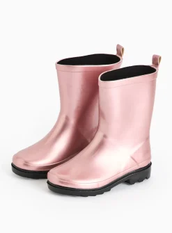 Pink Metallic Pearlised Rubber Wellies 9 Infant