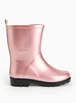 Pink Metallic Pearlised Rubber Wellies 9 Infant