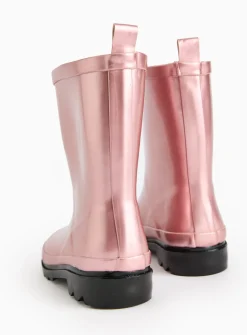 Pink Metallic Pearlised Rubber Wellies 9 Infant