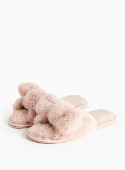 Pink Plush Knot Detail Slippers S