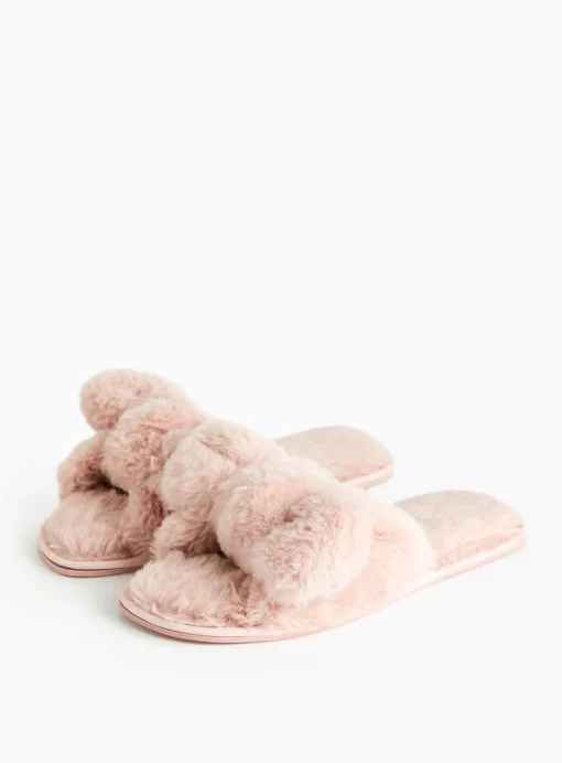 Pink Plush Knot Detail Slippers S