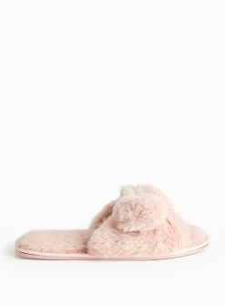 Pink Plush Knot Detail Slippers S