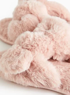 Pink Plush Knot Detail Slippers S