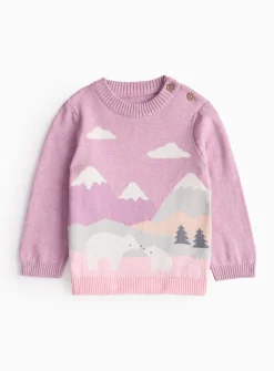 Pink Polar Bear Scene Knitted Jumper Up to 3 mths