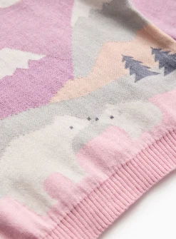 Pink Polar Bear Scene Knitted Jumper Up to 3 mths