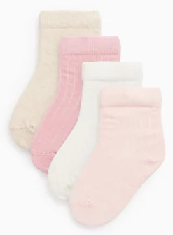 Pink Ribbed Socks 4 Pack 6-12 months