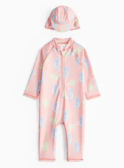 Pink Seahorse Print Swimsuit & Keppi Hat 2-3 years