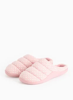 Pink Spot Print Mule Slippers L