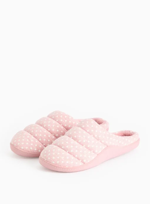 Pink Spot Print Mule Slippers L