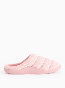 Pink Spot Print Mule Slippers L