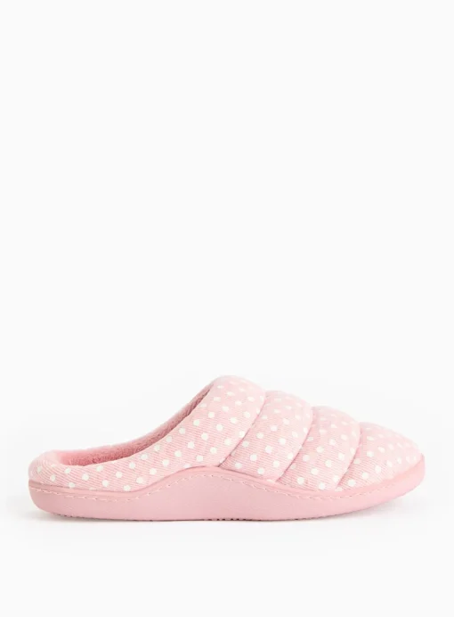 Pink Spot Print Mule Slippers L