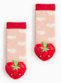 Pink Strawberry Rattle Socks 6-12 months