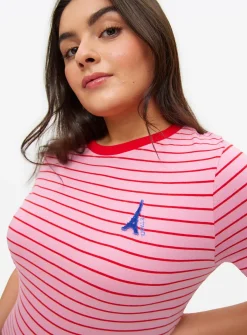 Pink Stripe Eiffel Tower Motif T-Shirt 14