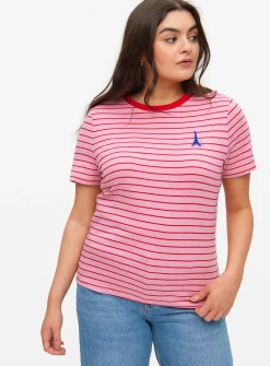 Pink Stripe Eiffel Tower Motif T-Shirt 14