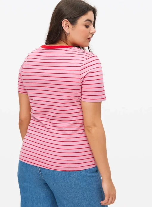 Pink Stripe Eiffel Tower Motif T-Shirt 14