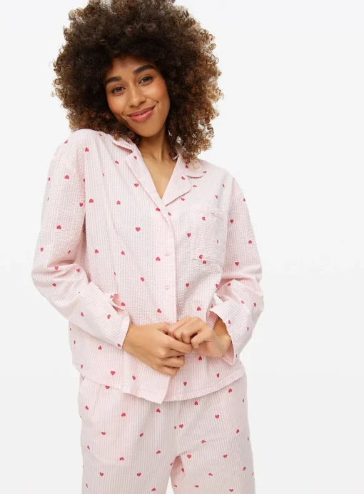 Pink Stripe Hearts Seersucker Pyjama Shirt 24