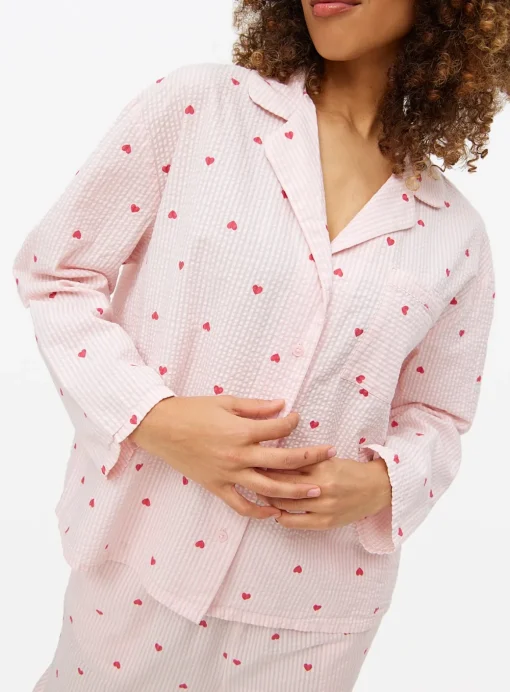 Pink Stripe Hearts Seersucker Pyjama Shirt 24