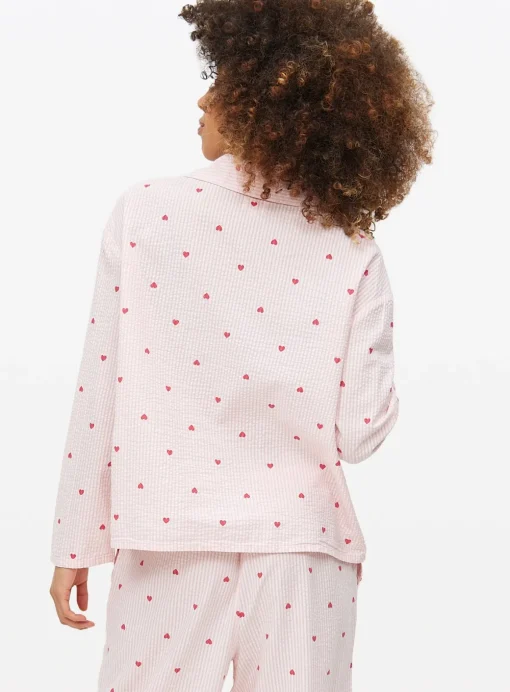 Pink Stripe Hearts Seersucker Pyjama Shirt 24