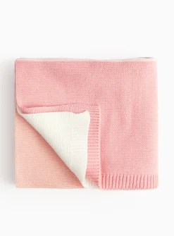 Pink Stripe Knitted Blanket One Size