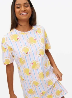 Pink Stripe Rubber Duck Print Nightdress M