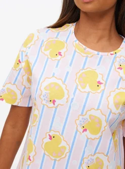 Pink Stripe Rubber Duck Print Nightdress M