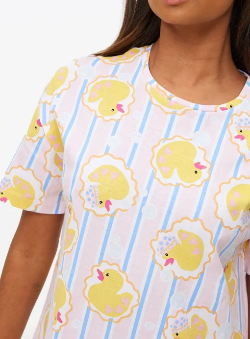 Pink Stripe Rubber Duck Print Nightdress M