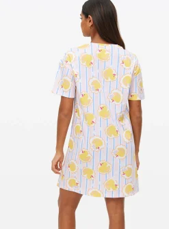 Pink Stripe Rubber Duck Print Nightdress M