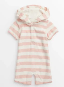 Pink Stripe Short Sleeve Towelling Romper Up to 3 mths