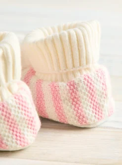Pink Striped Pom Pom Booties 12-18 months