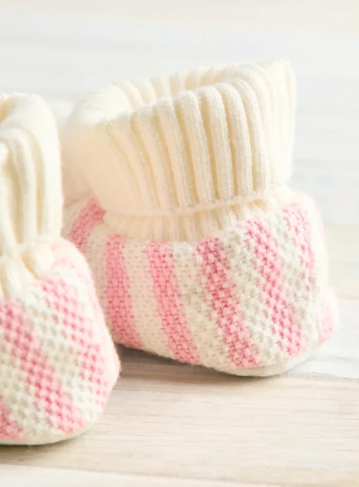 Pink Striped Pom Pom Booties 12-18 months
