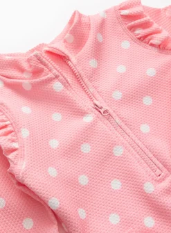 Pink Textured Long Sleeve Spot Print Swimsuit 6-9 months
