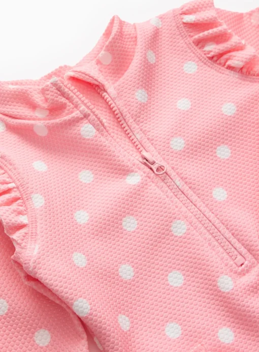 Pink Textured Long Sleeve Spot Print Swimsuit 6-9 months