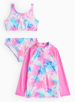 Pink Tie Dye Printed 3-Piece Swim Set 3 years