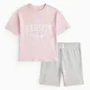 Pink Varsity T-Shirt & Grey Cycling Shorts 7-8 years