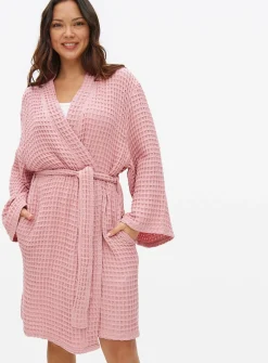 Pink Waffle Cotton Dressing Gown S
