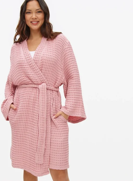 Pink Waffle Cotton Dressing Gown S