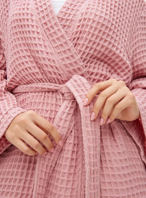Pink Waffle Cotton Dressing Gown S