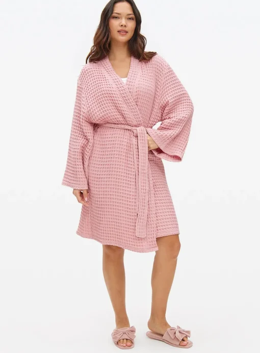 Pink Waffle Cotton Dressing Gown S