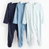 Plain Blue Long Sleeve Sleepsuits 3 Pack Up to 3 mths